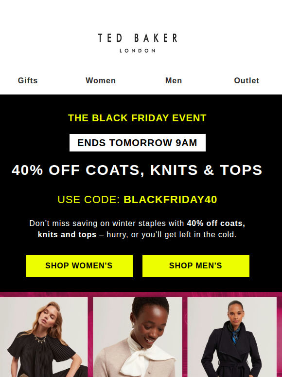Final Day: 40% OFF Coats, Knits & Tops